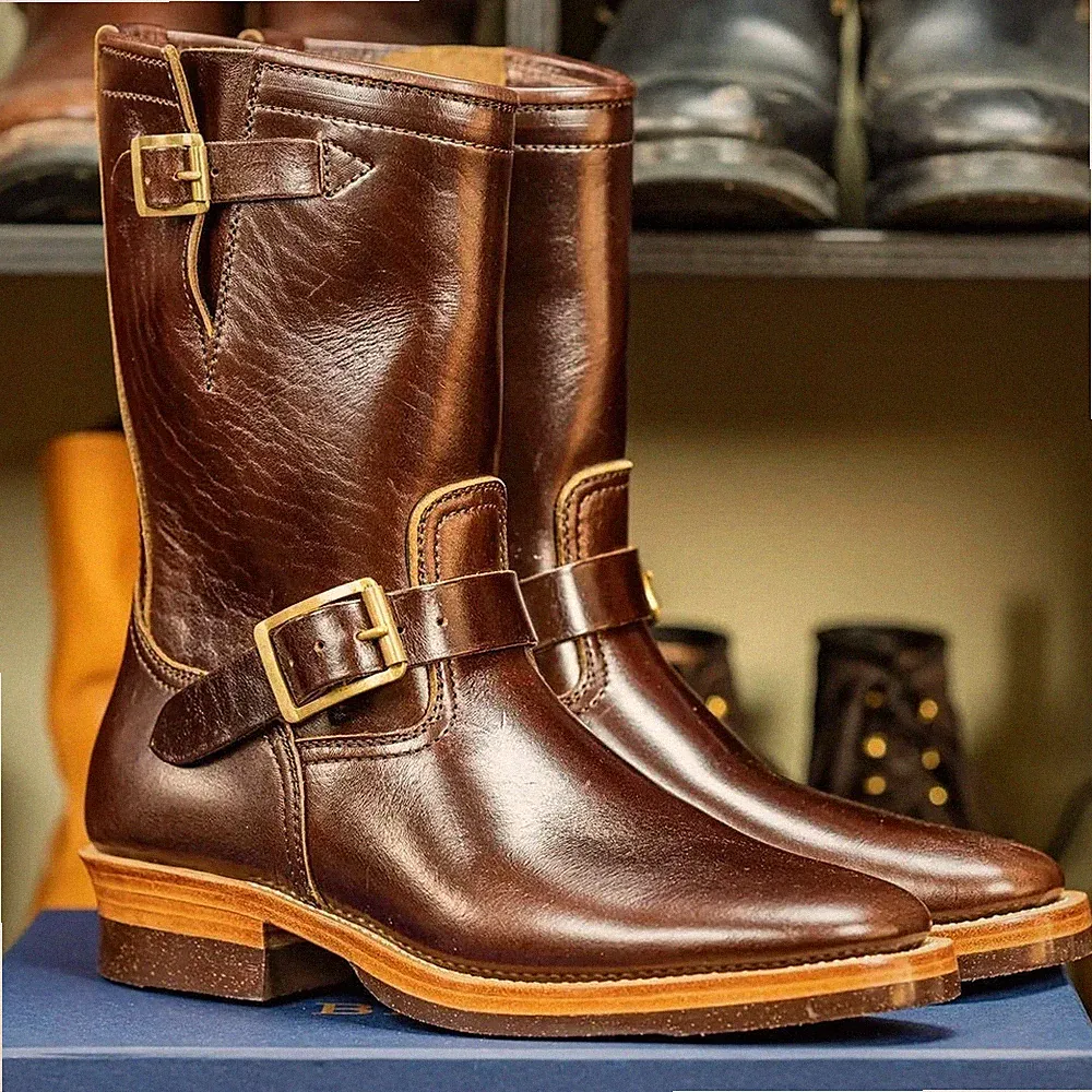 New Premium Quality Men's Brown Leather Combat Engineer Motorcycle Biker Boots