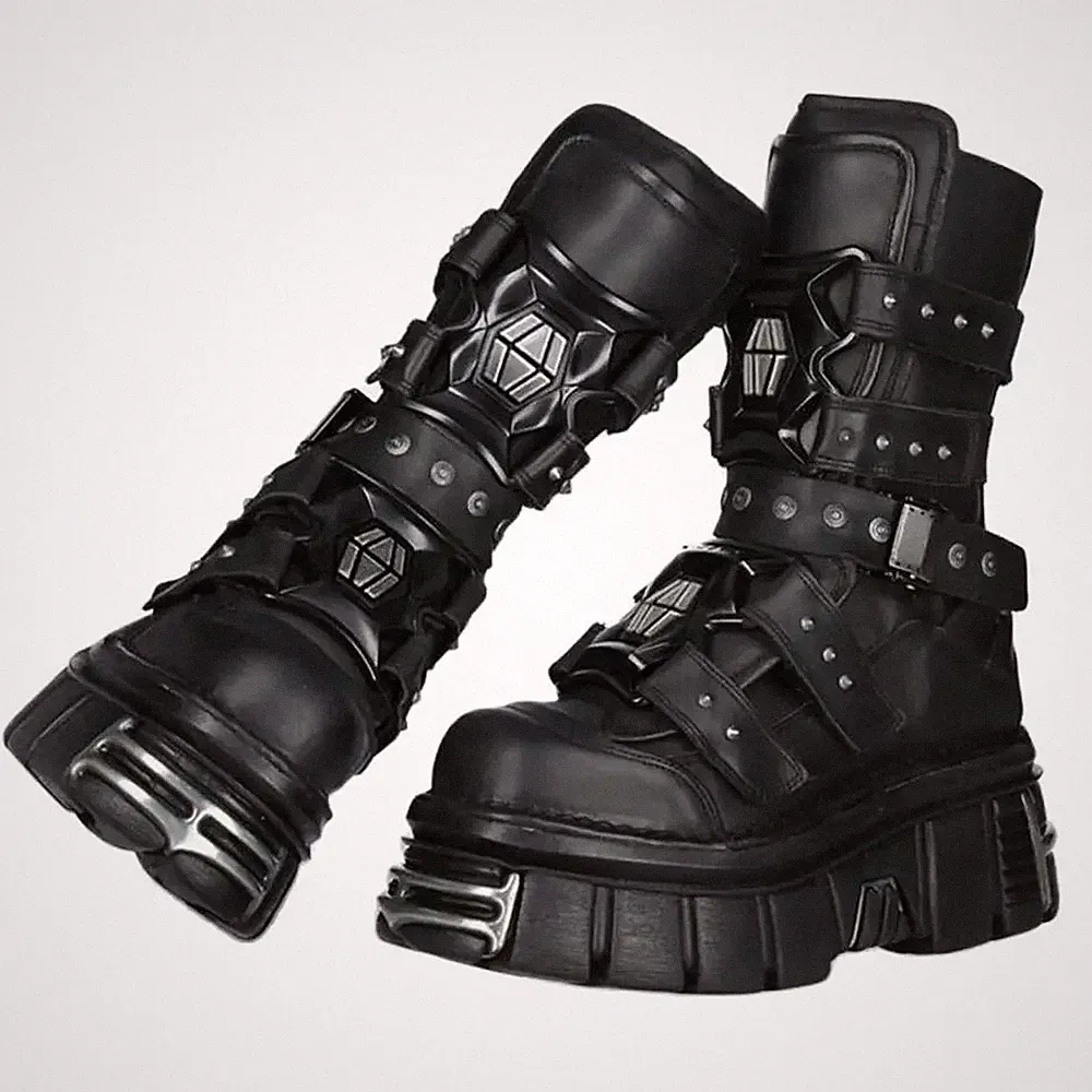 New Punk Rivet Gothic Boots Thick Sole Biker Men Party Motorcycle Mountain Shoes