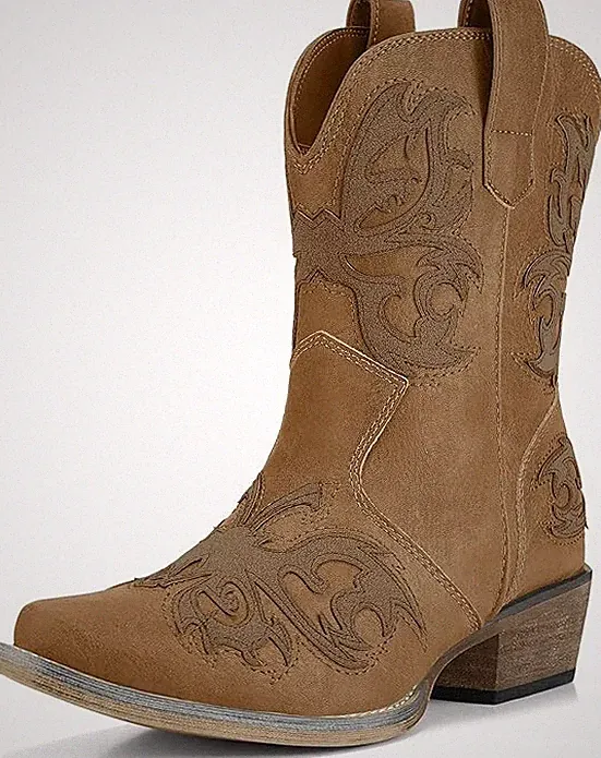 New Rollda Women's Faux Leather Western Cowgirl Boots Fashion Cowboy Size 11