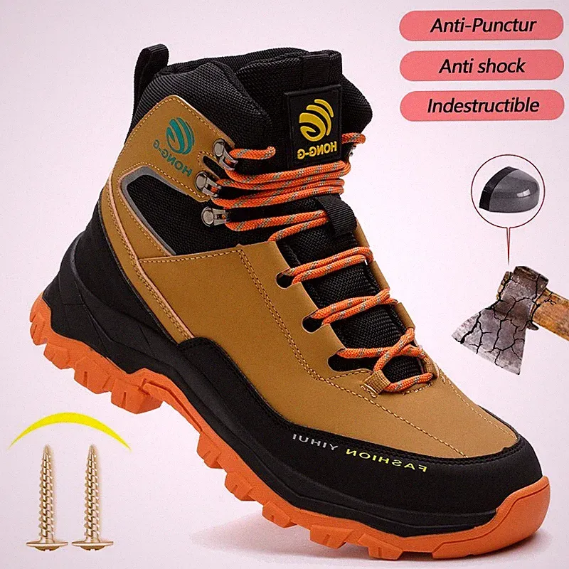 New steel toe shoes Men Waterproof boots all-season outdoor safety work shoes