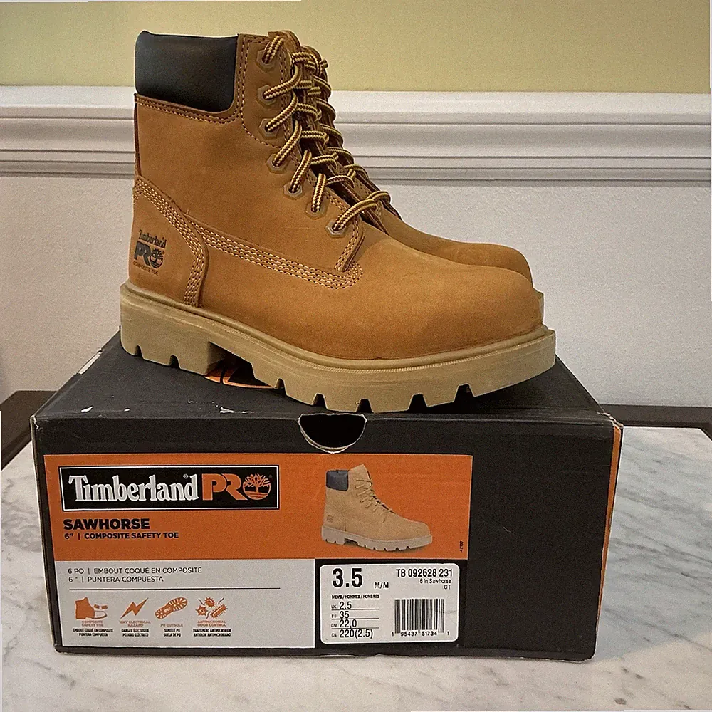 🍓 New Timberland Pro Sawhorse 6” Composite Safety Toe Work Boots - Men 3.5
