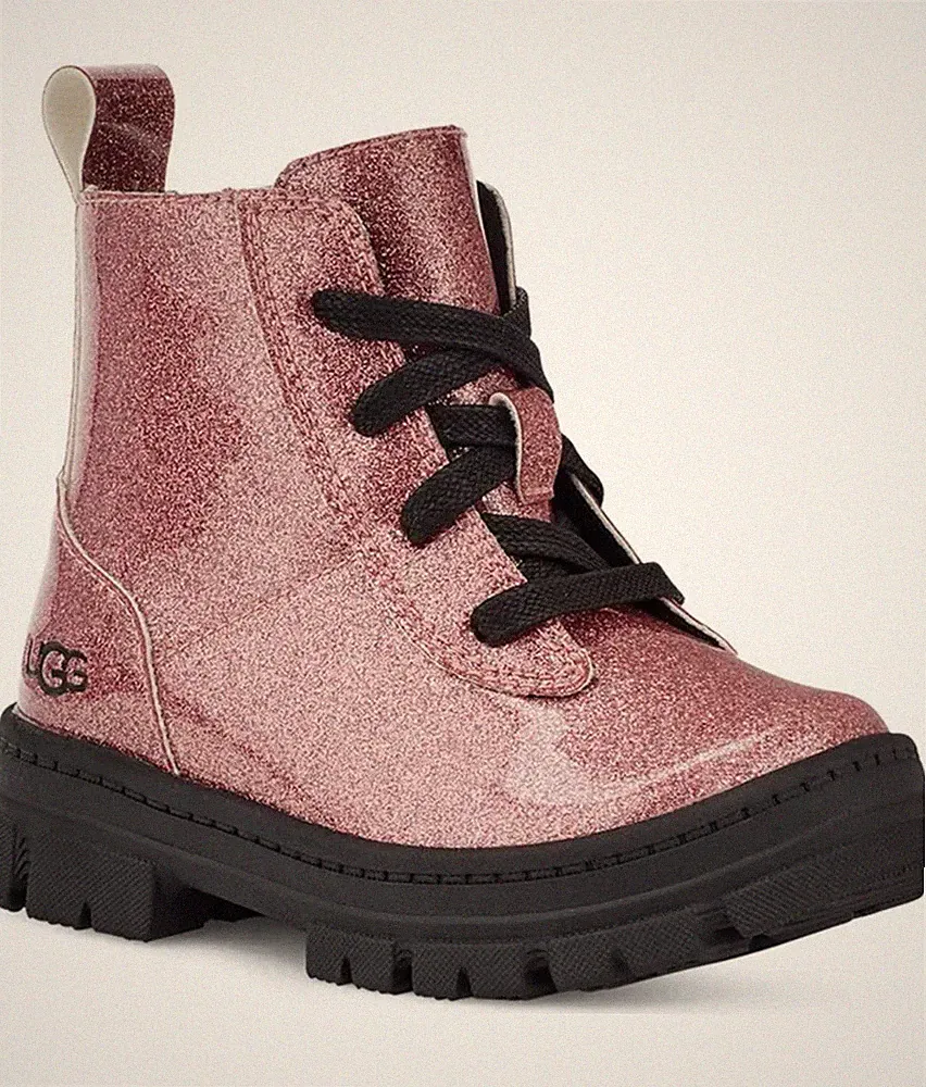 NEW UGG T Ashton Lace Up Combat Boots, Pink Glitter -NIB 7M