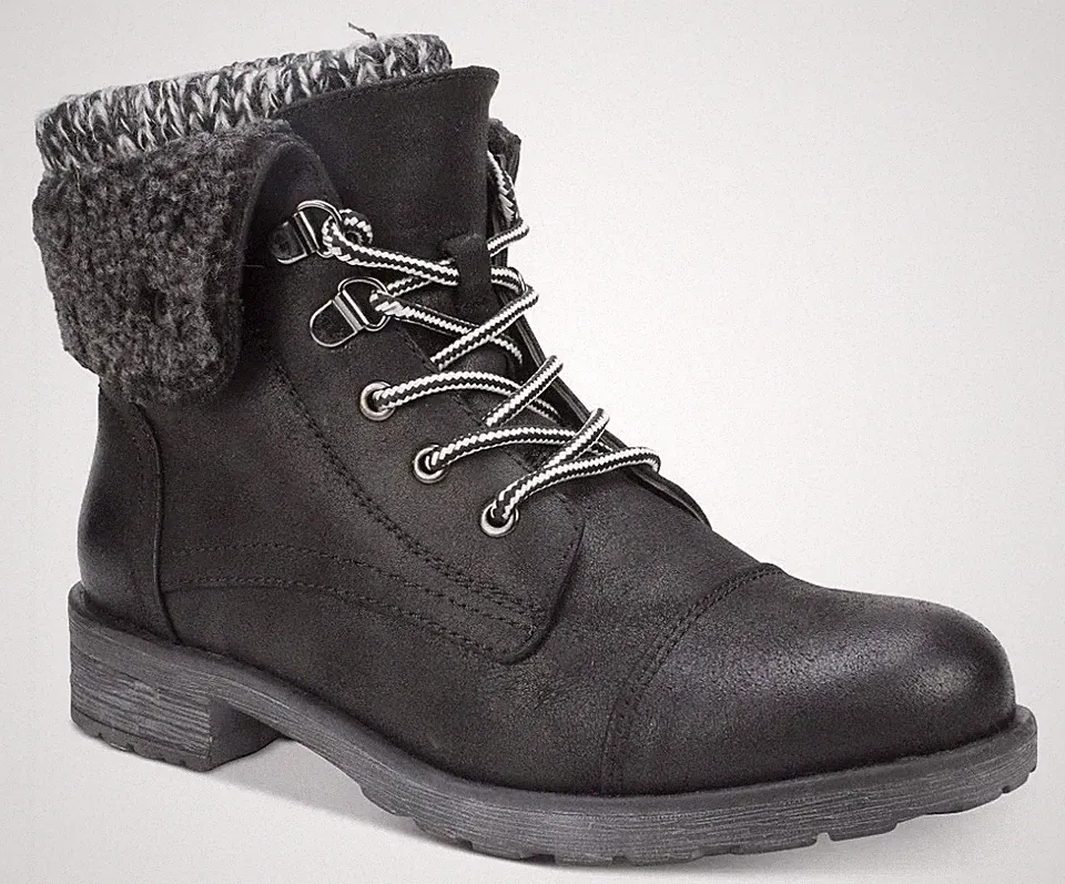 NIB WOMENS WHITE MOUNTAIN SANDRO BOOTIE BOOTS MARBLED KNIT FUZZY CUFF BLACK 6.5M