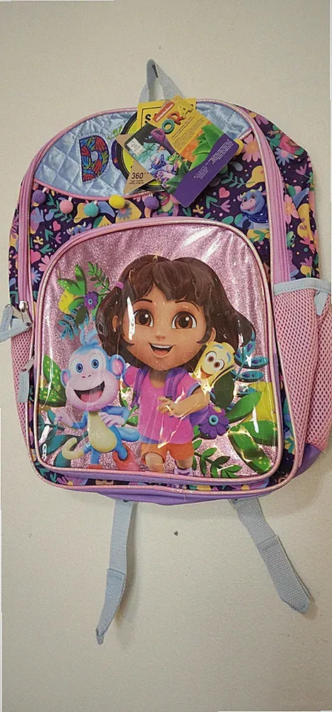 Nickelodeon Dora the Explorer Boots Kids Backpack Purple Pink Floral Glitter