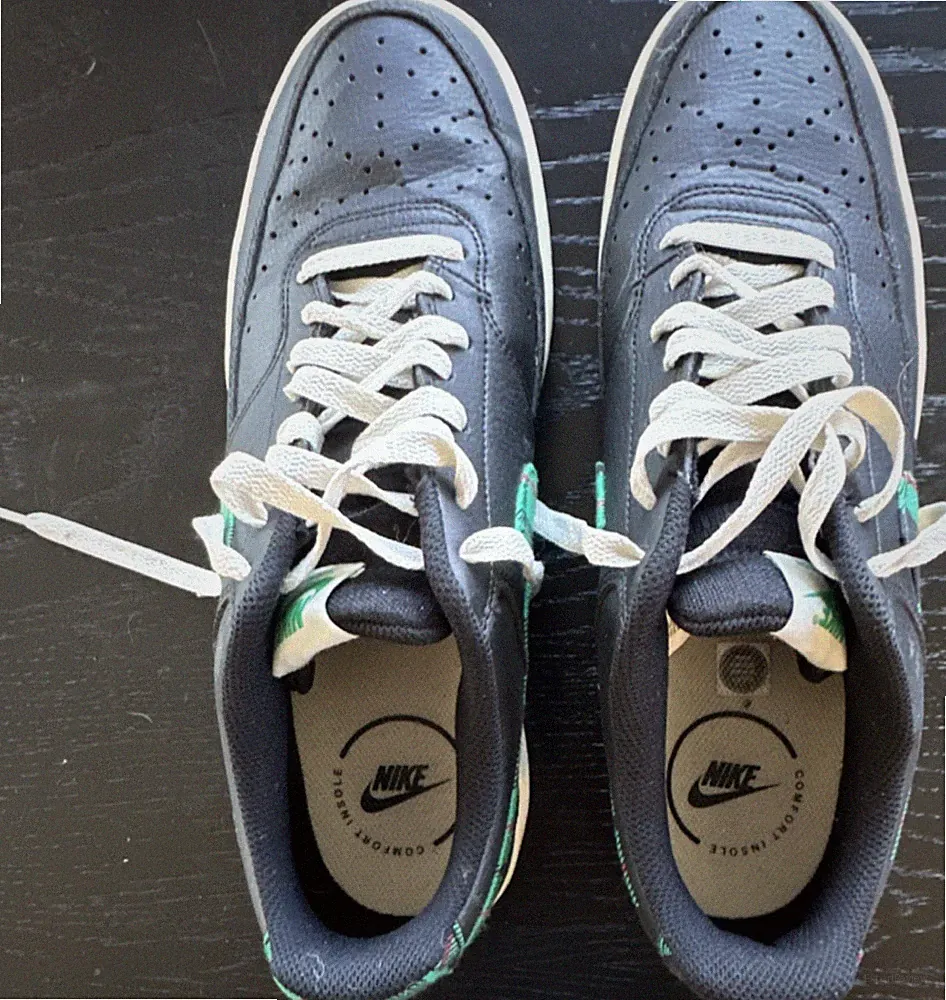 Nike Plaid Black Green Low Top Leather Sneakers Lace Up Men's Athletic Shoes