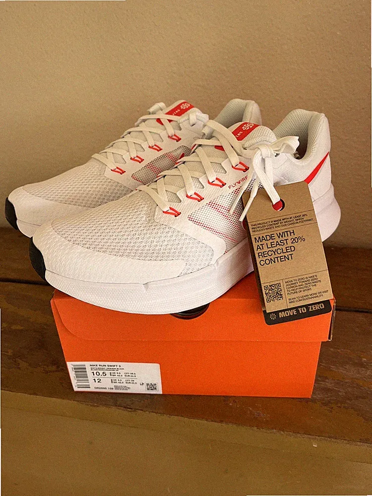 Nike Run Swift 3 Abrasion Resistant Low Top Running Shoes Men's White Red Shoes