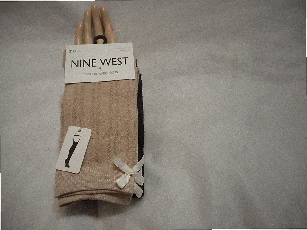 Nine West 2 Pairs Women's Beige/Black Over The Knee Socks Shoe Size 5-10