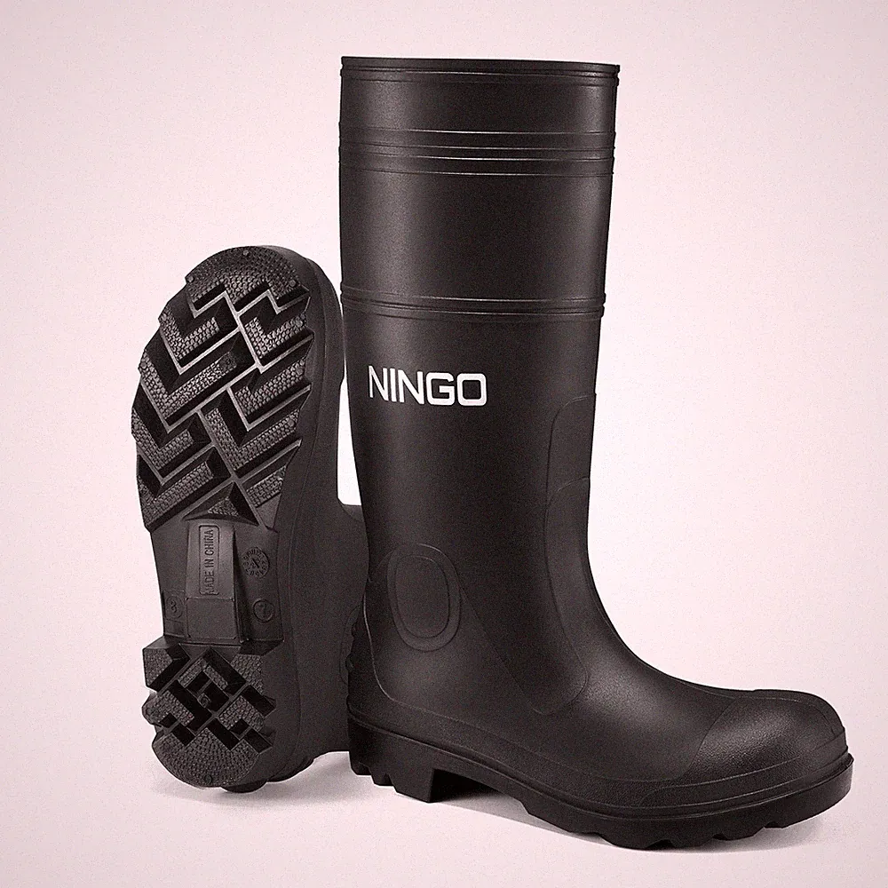 NINGO Men's Steel Toe Rain Boots PVC Waterproof Fishing Garden Safety Work Boots