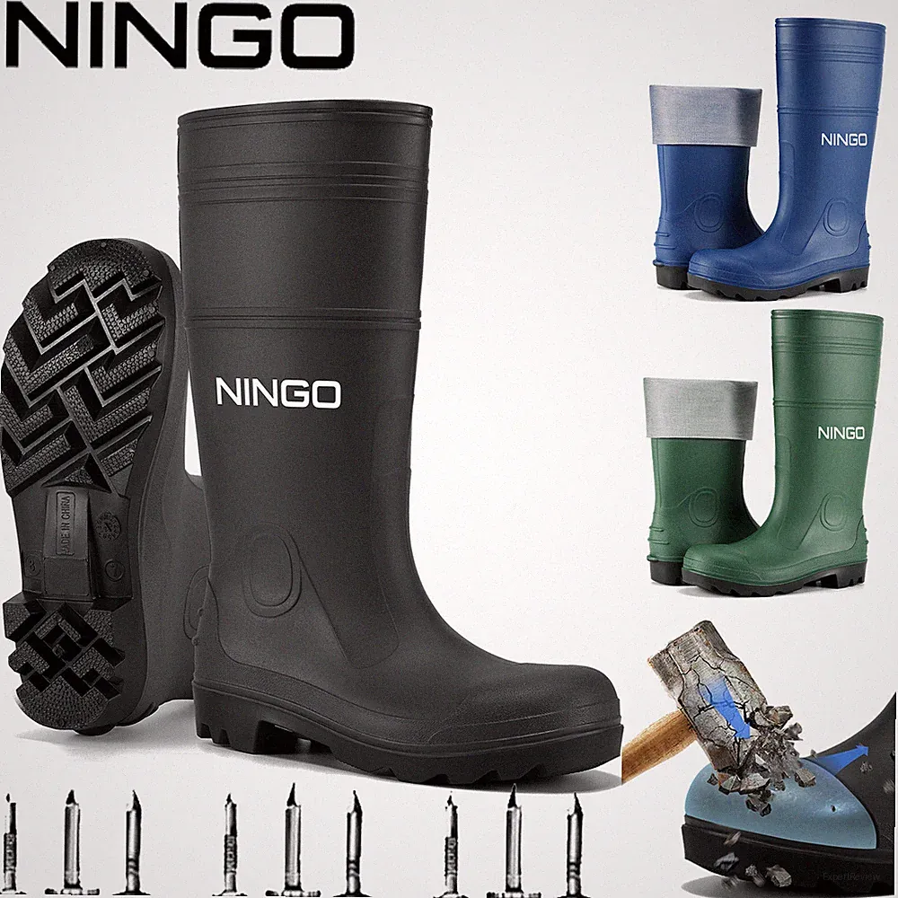 NINGO Men's Steel Toe Waterproof Rain Boots Puncture & Slip Resistant Work Boots