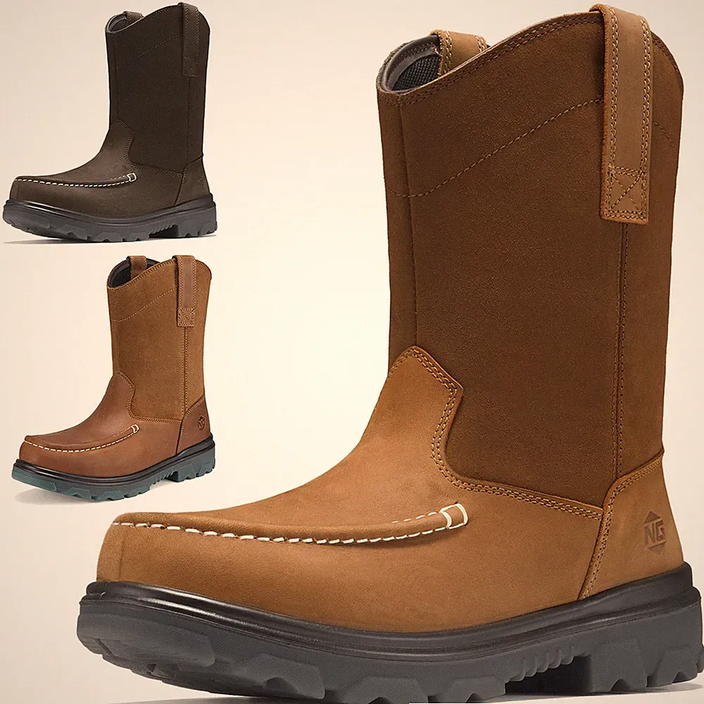NINGO Men Waterproof Steel Toe Work Boots Moc Toe Puncture Proof Wellington Boot