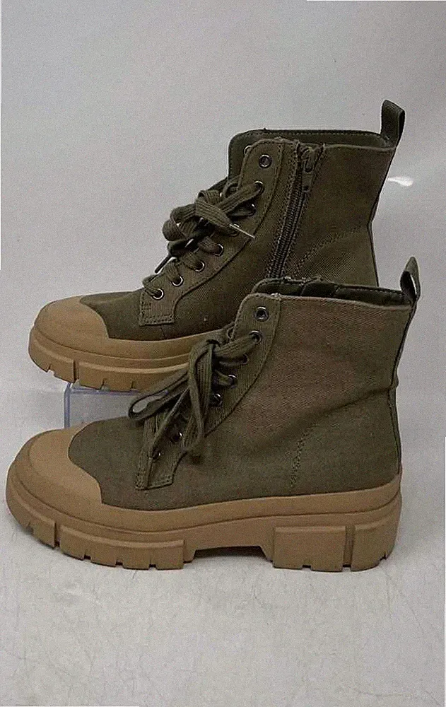 No Boundaries Womens Bump Toe Army Green Lace-Up Combat Boots Size 7W