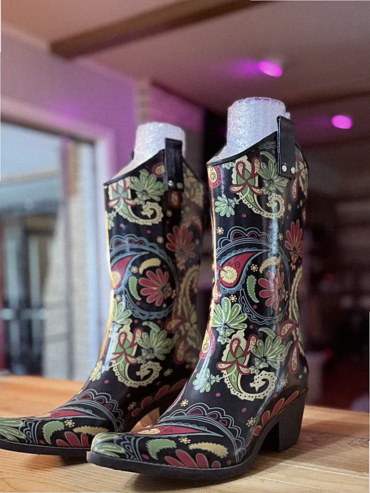 Nomad Womens Paisley Western Rubber Rain Muck Boots Black Multi Color 6