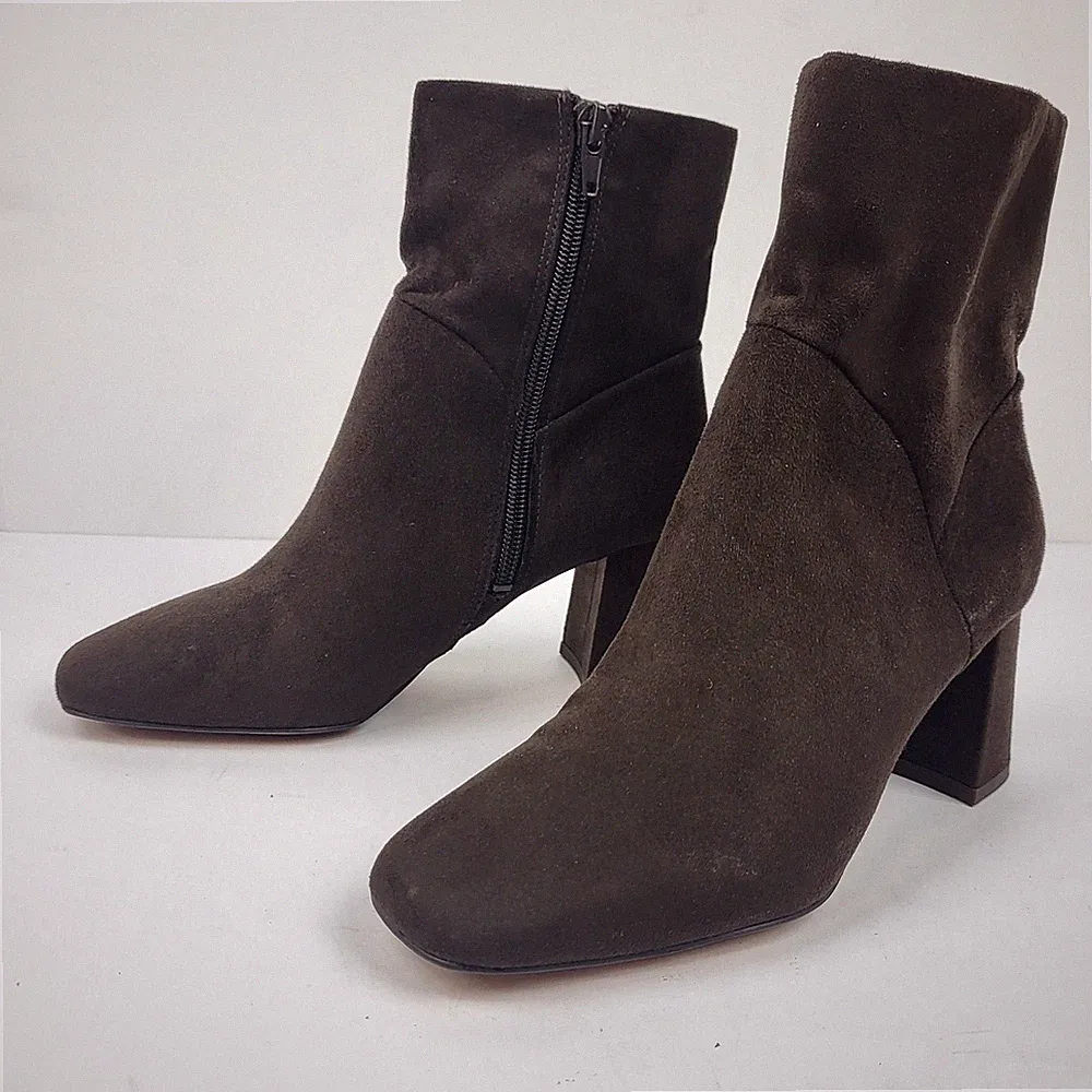 Nordstrom Rack Women's Bootie Naja Brown Square Toe Flared Block Heel Size 4.5M
