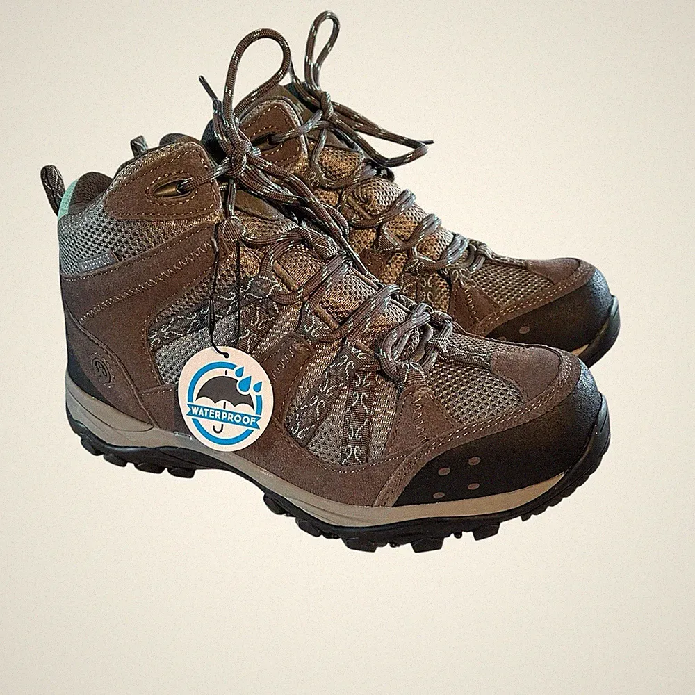 Northside Womens Freemont Leather Mid Waterproof Hiking Boot Gray/Aqua Sz 8