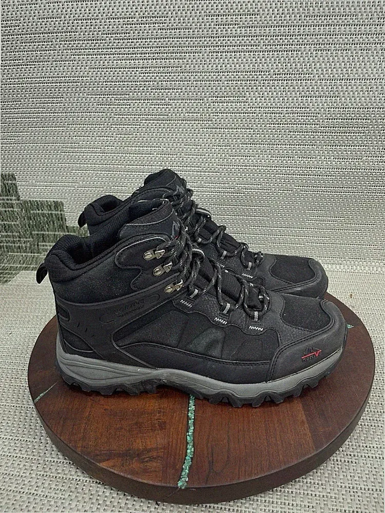 Nortiv 8 Boots Mens Size 9 Black Leather Waterproof Hiking Abrasion Resistance