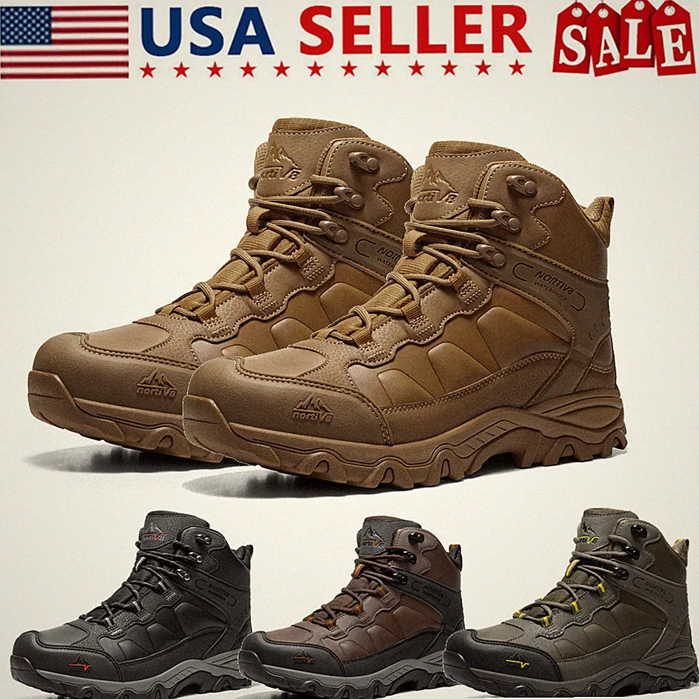 NORTIV 8 Men's Waterproof Hiking Boots Outdoor Mid Trekking Lightweight Shoes