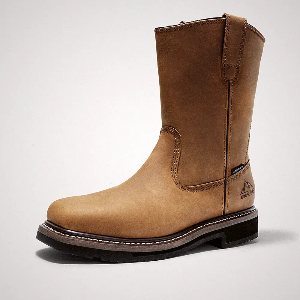 NORTIV 8 Men Steel Toe Boots Waterproof Pull On Farm Wellington Boots Work Boots