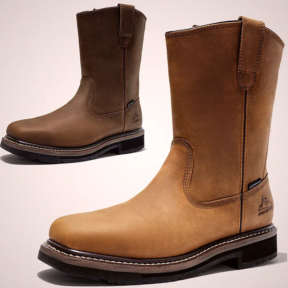 NORTIV 8 Men Steel Toe Boots Waterproof Pull On Western Cowboy Wellington Boots