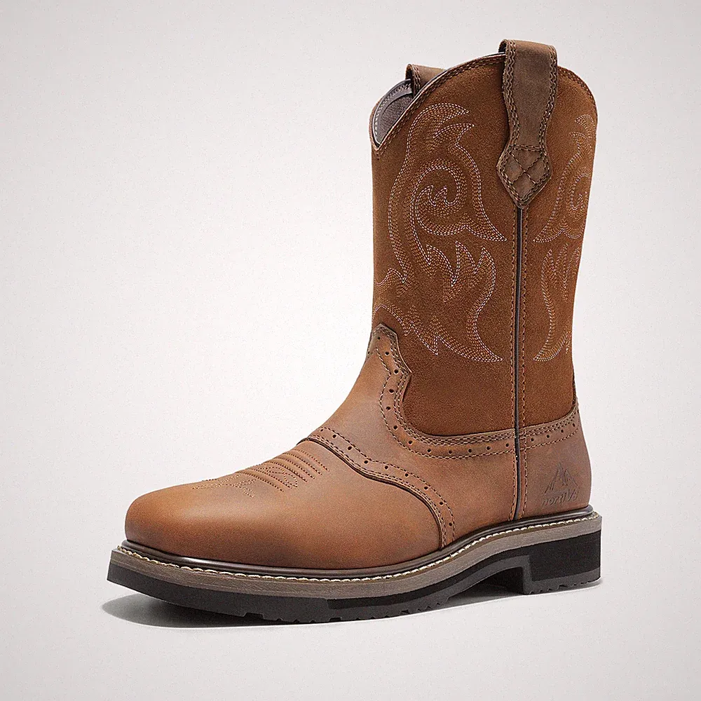 NORTIV 8 Men Steel Toe Boots Western Boots Square Toe Mid Calf Work Boots