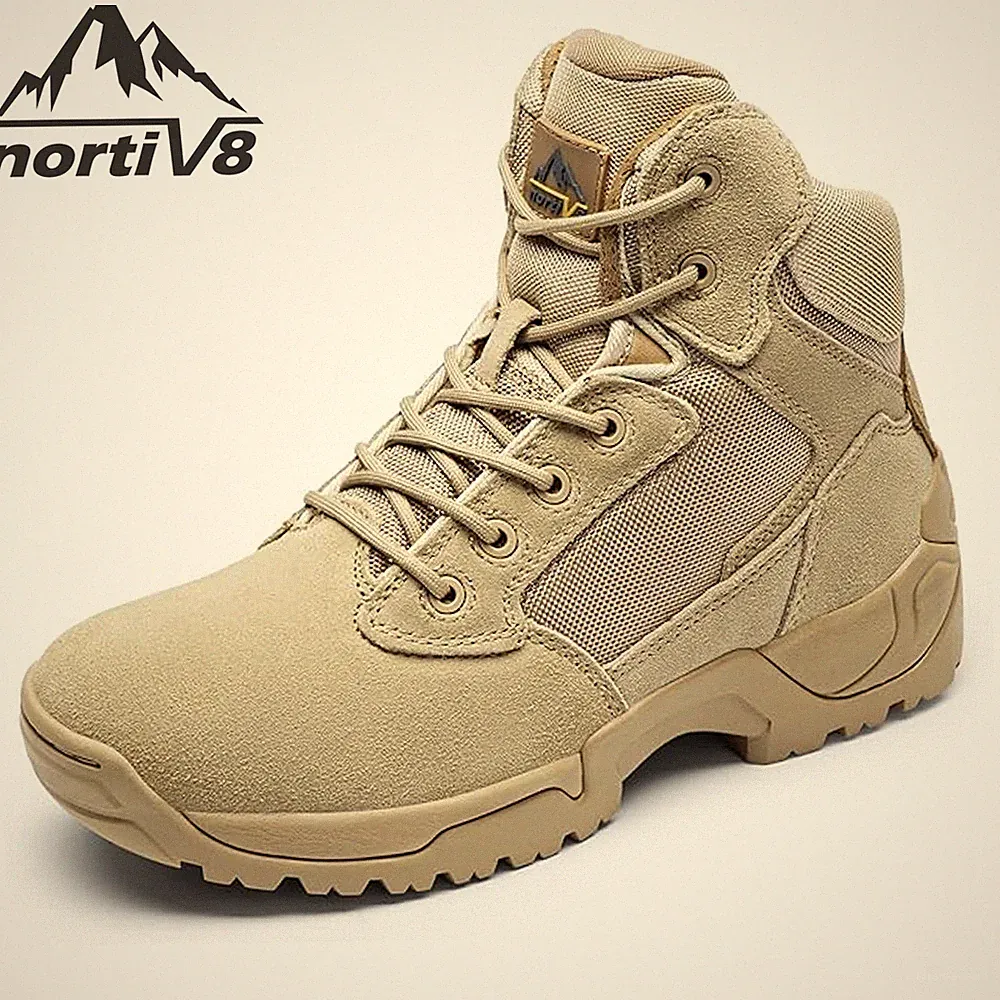NORTIV 8 Mens Motorcycle Tactical Boots Side Zipper Military Combat Boots Sand