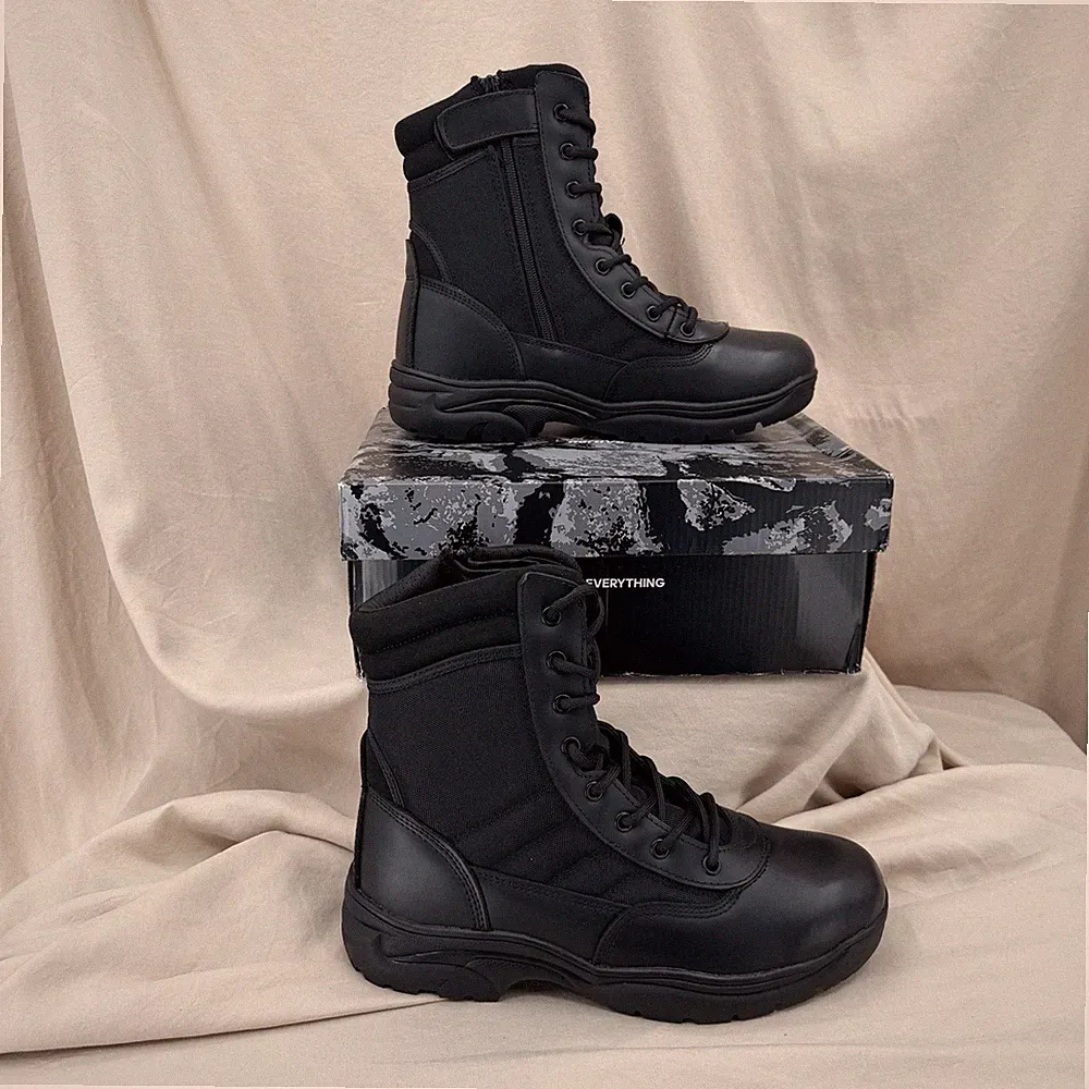 Nortiv 8 Work Boots Mens 10.5 Black Side Zipper Leather Motorcycle Combat Boots