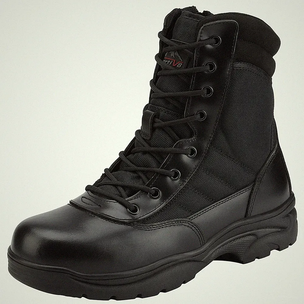 NORTIV8 Men's Military Tactical Work Boots, Leather, Side Zipper, Ankle-High