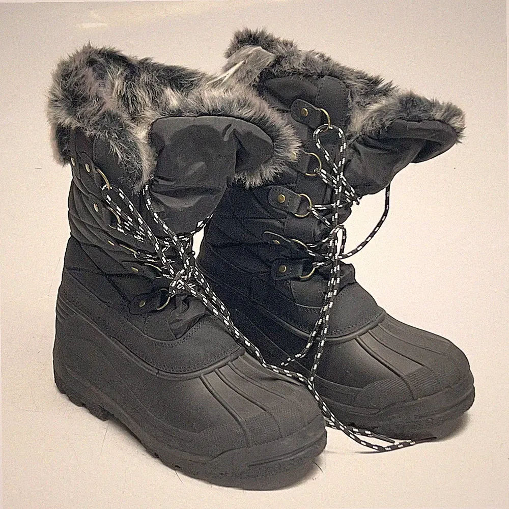 NORTIV8 Women's Waterproof Insulated Hiking Snow Boots Size 8, Black