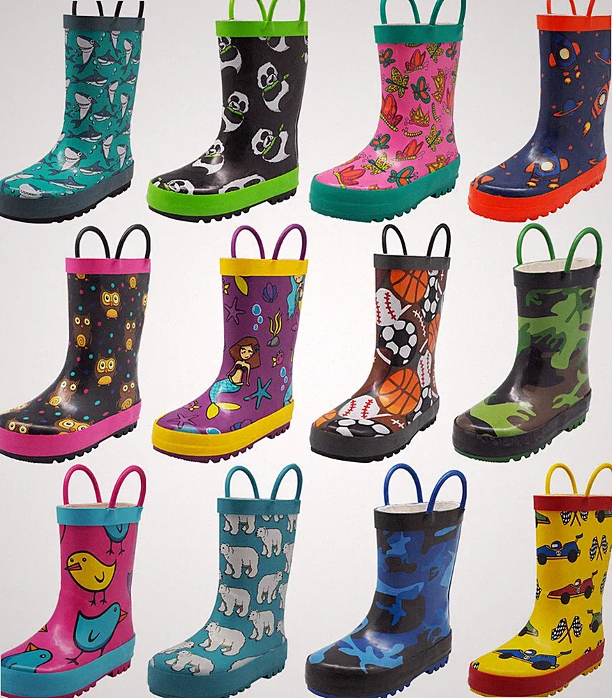 Norty Toddlers Kids Boys Girls Waterproof Rubber Printed Rain Boots SEE VIDEO