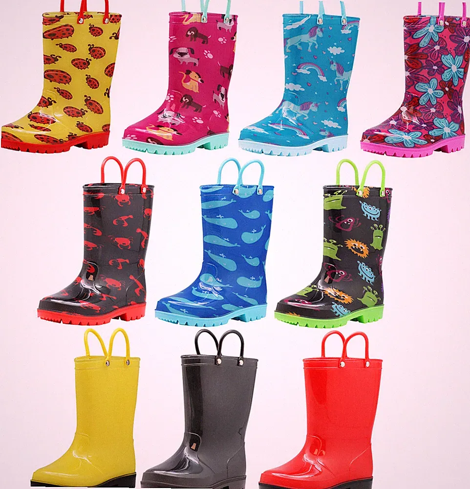 Norty Toddlers Little Big Kids Boys Girls Waterproof PVC Rain Boots - 10 Colors