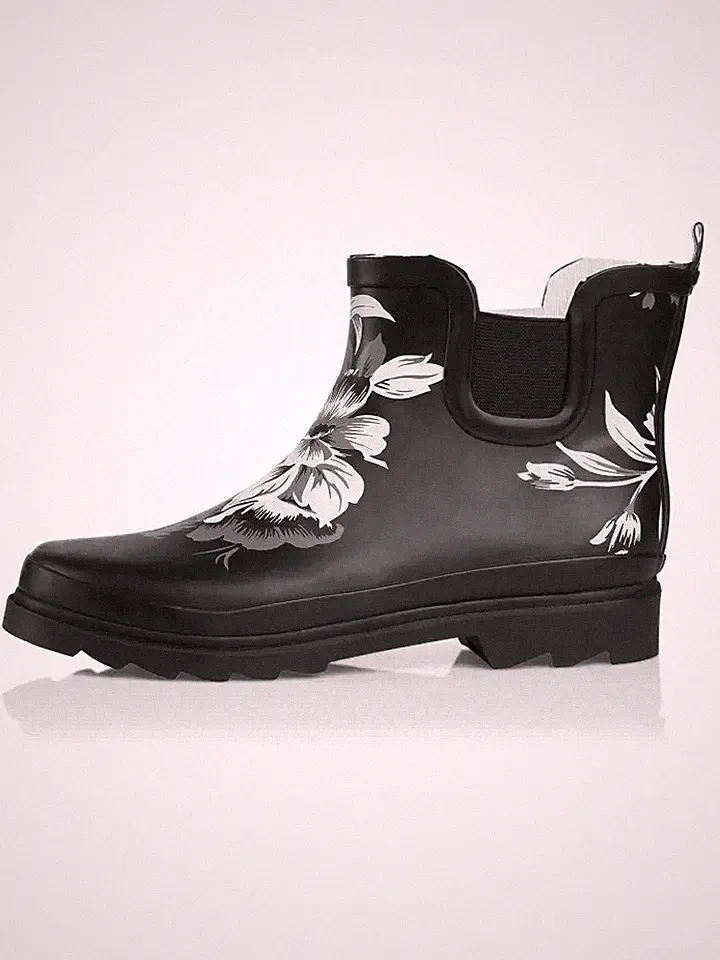 Norty Womens 6" Ankle Rain Boots #41809 Waterproof Black Floral Matte Size 9