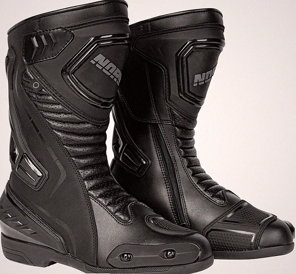 Noru Hakone Mens Leather Motorcycle Boots Black