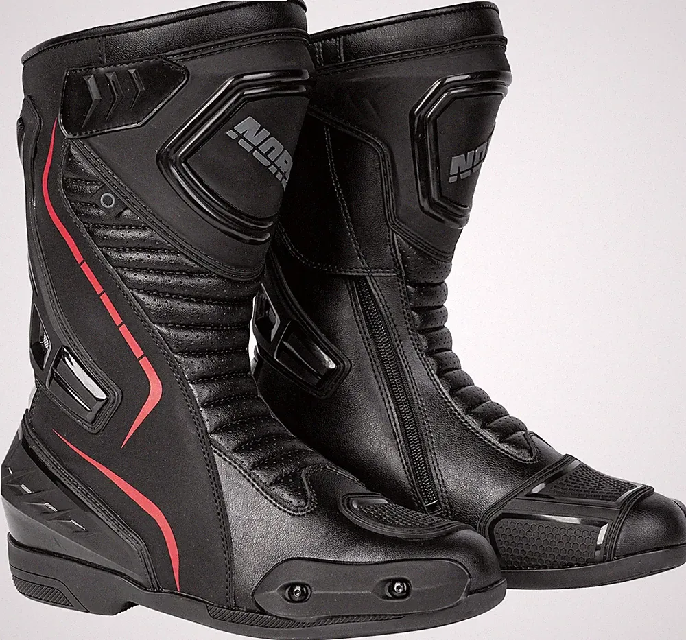 Noru Hakone Mens Leather Motorcycle Boots Black/Red