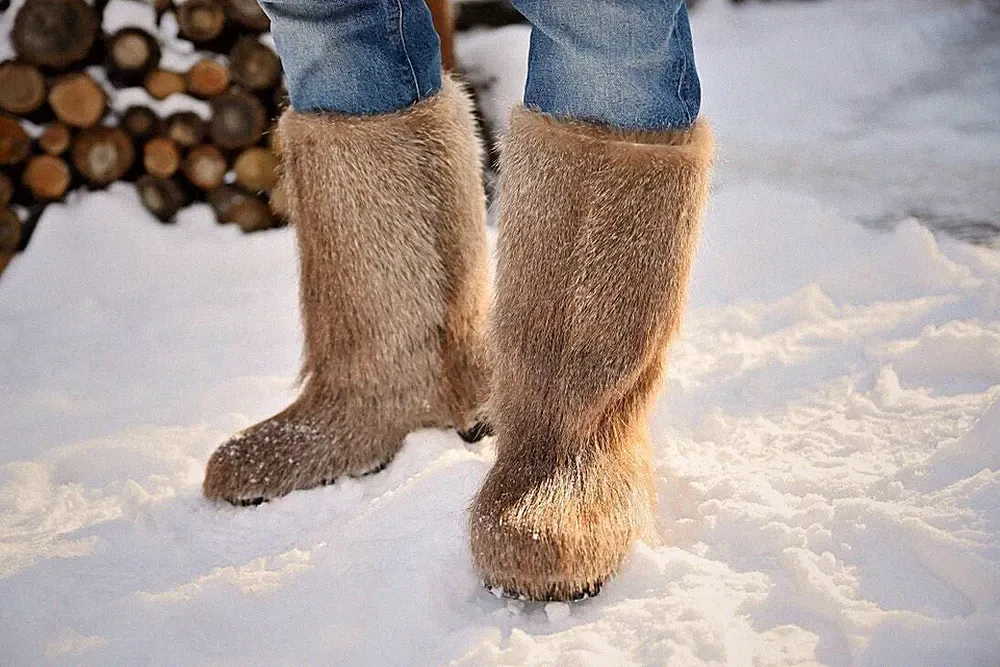 Nutria Fur Boots for Men, Winter Snow Boots, Mukluks, Mens Big Sizes, Handmade