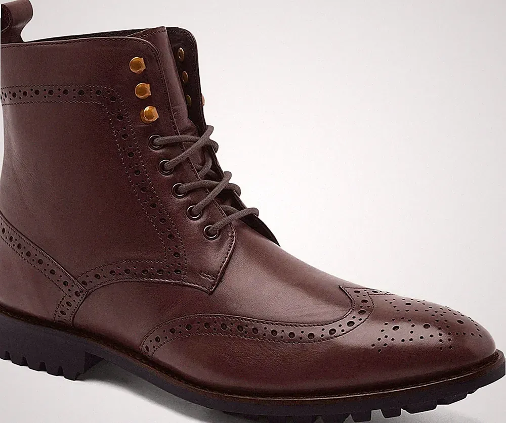 NWB Anthony Veer Mens Grant Wingtip Leather Dress Boot Dark Brown 8D