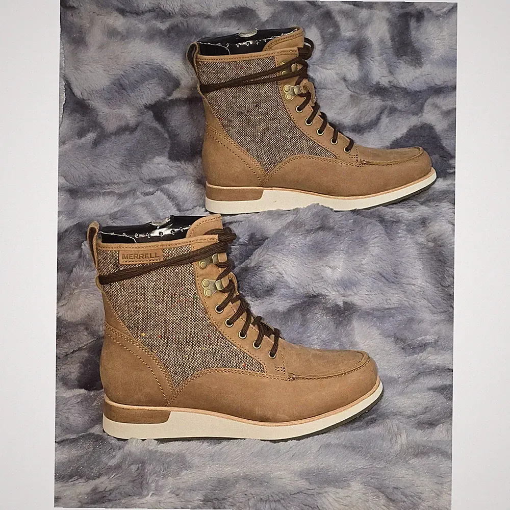 NWB Merrell Roam Mid Tobacco Leather Lace Up Ankle Boots Women's Size 6