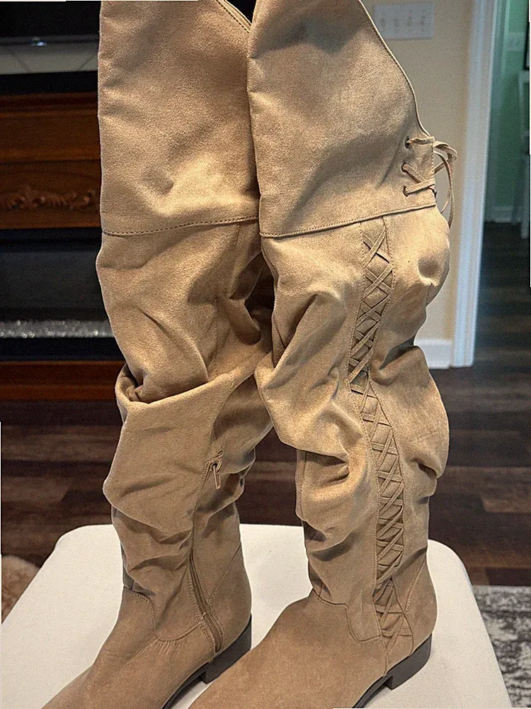 NWOT Faux Suede Beautiful Tan Tall Over The Knee Boots Size 8
