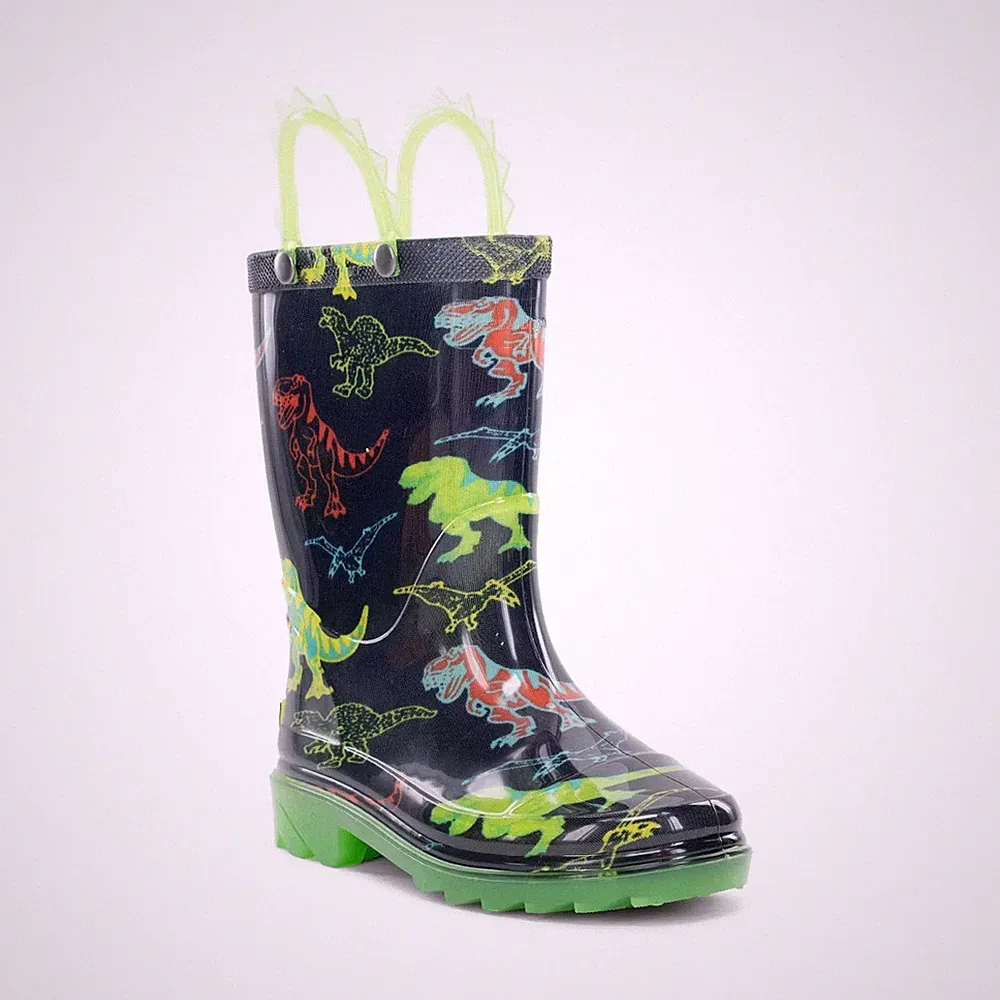 NWT Western Chief Toddler Size 8 Dino Soar Light-Up Rain Boots Navy Multi Color
