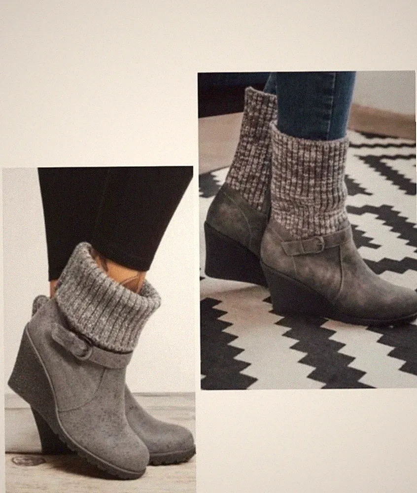 NWT Women's MUK LUKS Georgia Fashion Boots Style 16904 Grey Knit sz 10 Roll Tops