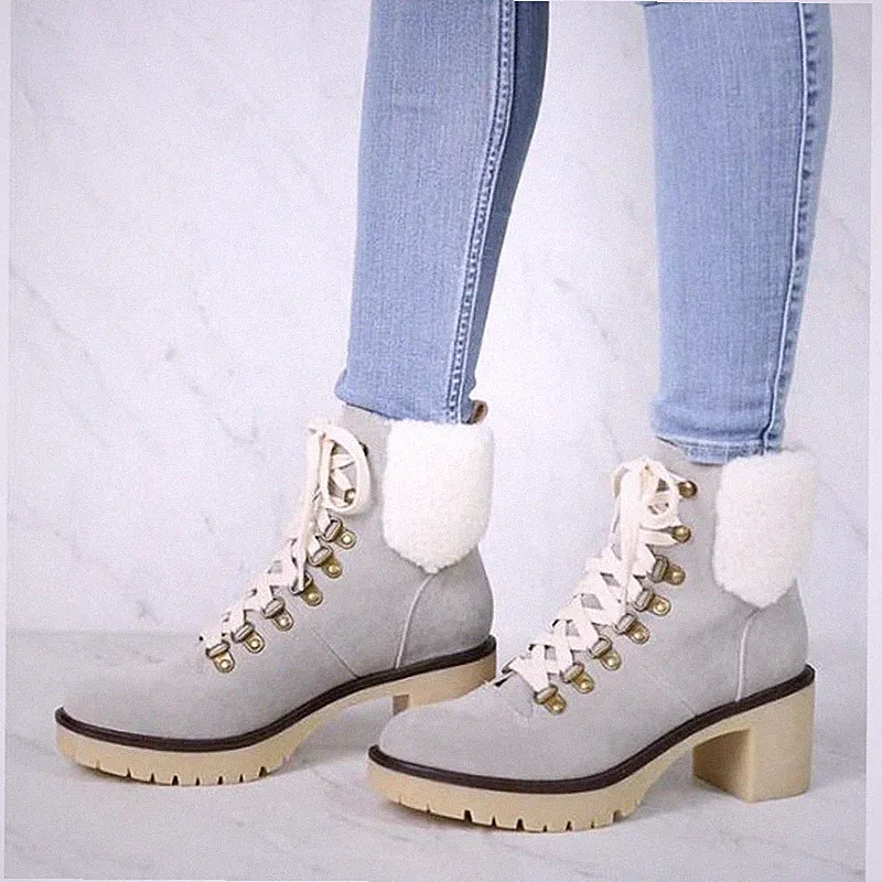 Oasis Society Gray Faux Suede Lace Up Chunky Heel Combat Military Boots 10