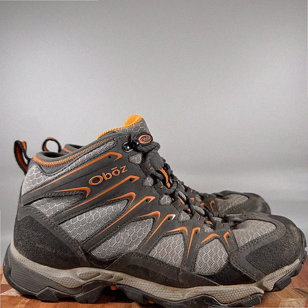 Oboz Sawtooth Mid Hiking Boots Mens 9 Gray Orange Trail Shoes