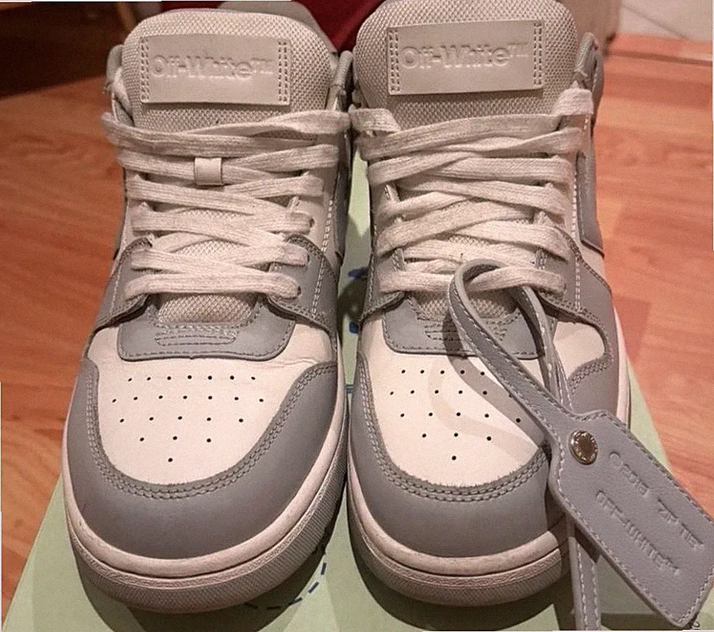 Off-White Out Of Office White Gray Leather Men's Low Top Sneakers New with Box