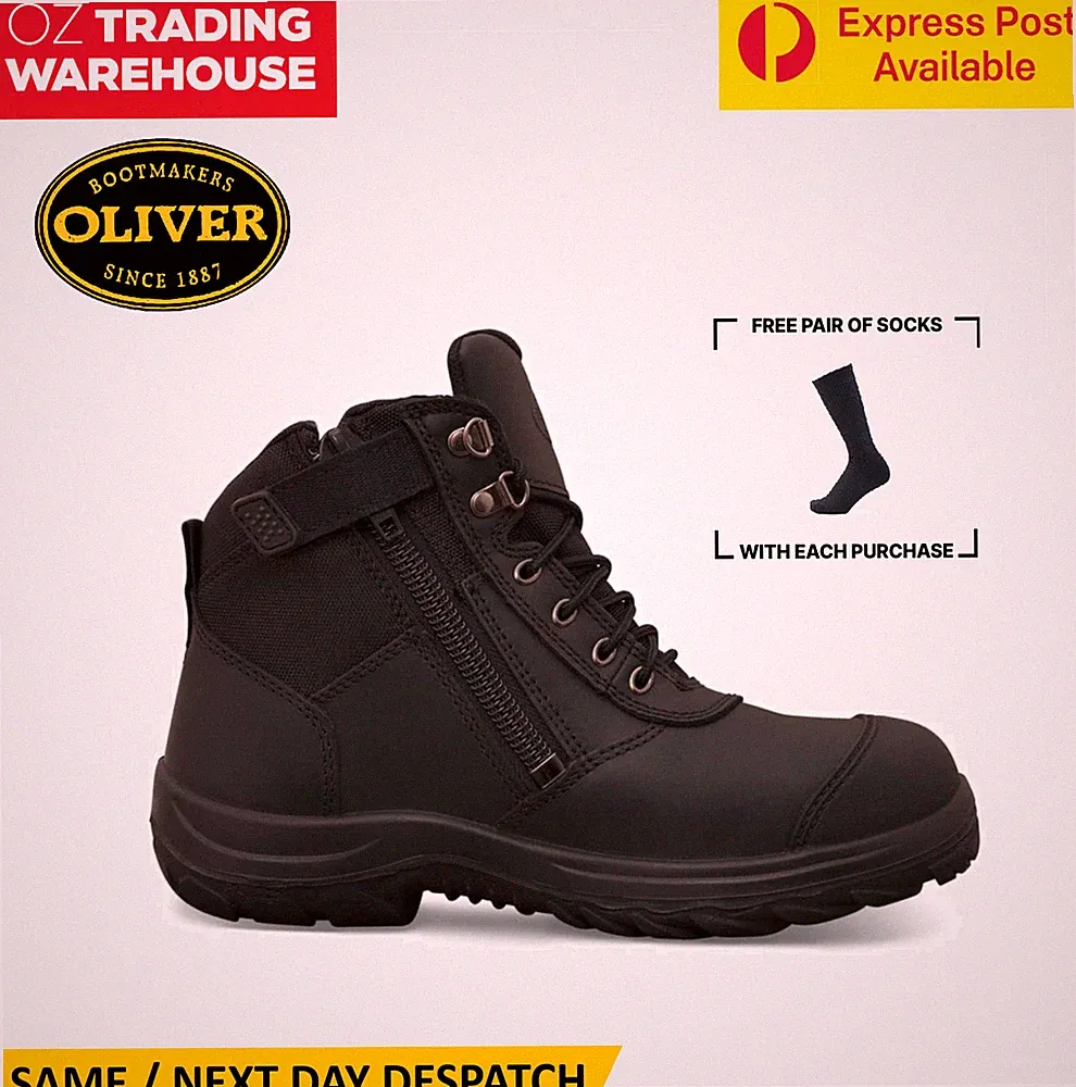 Oliver 34660 Work Safety Boot Shoe Steel Toe Cap Black Zip Bump Cap