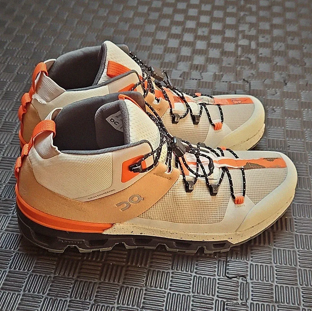 On Cloudtrax Men's Hiking Shoes Beige Orange Black Waterproof US 8