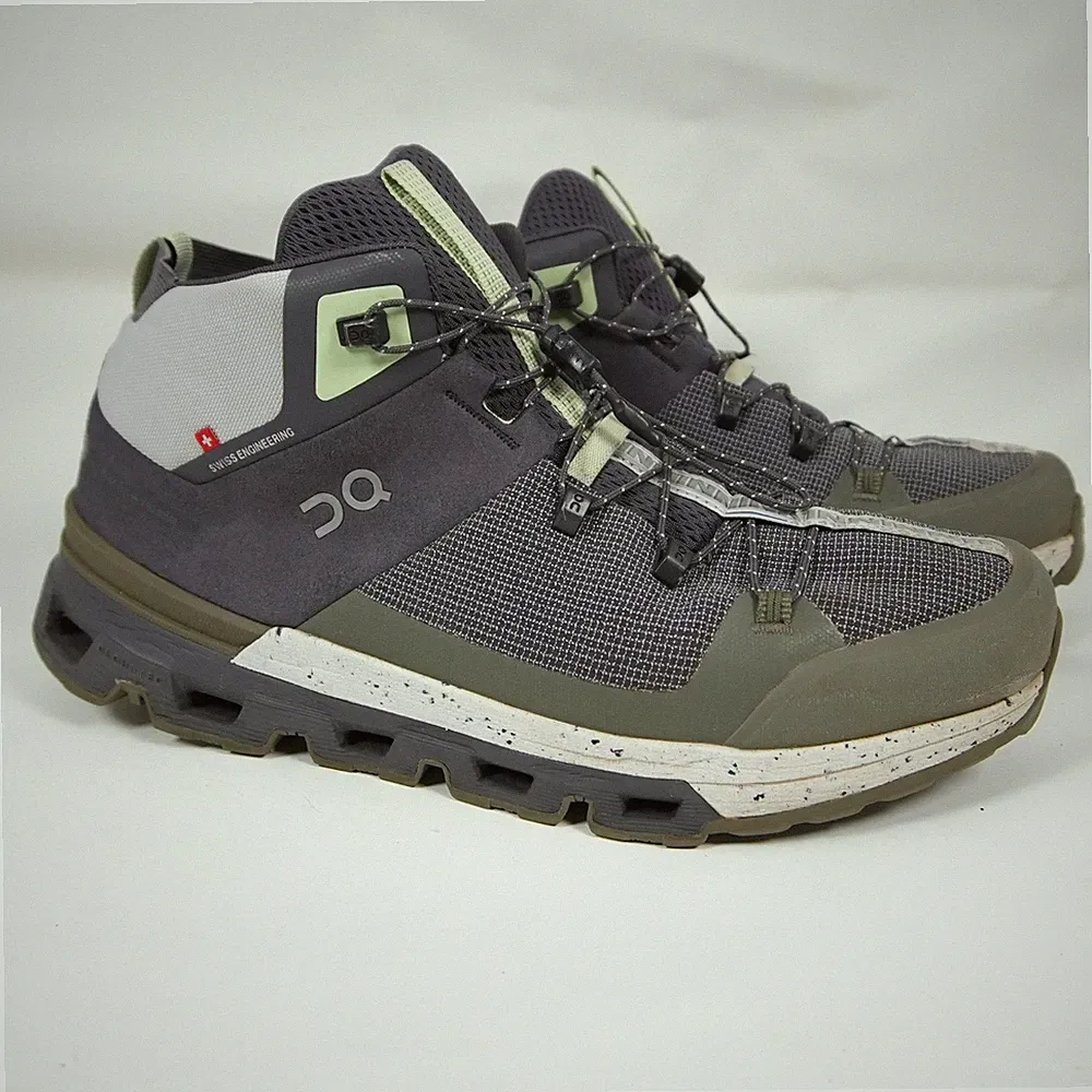 On Running Cloudridge Hiking Boots Mens 12 Grey Green Mid Top Trail Shoes