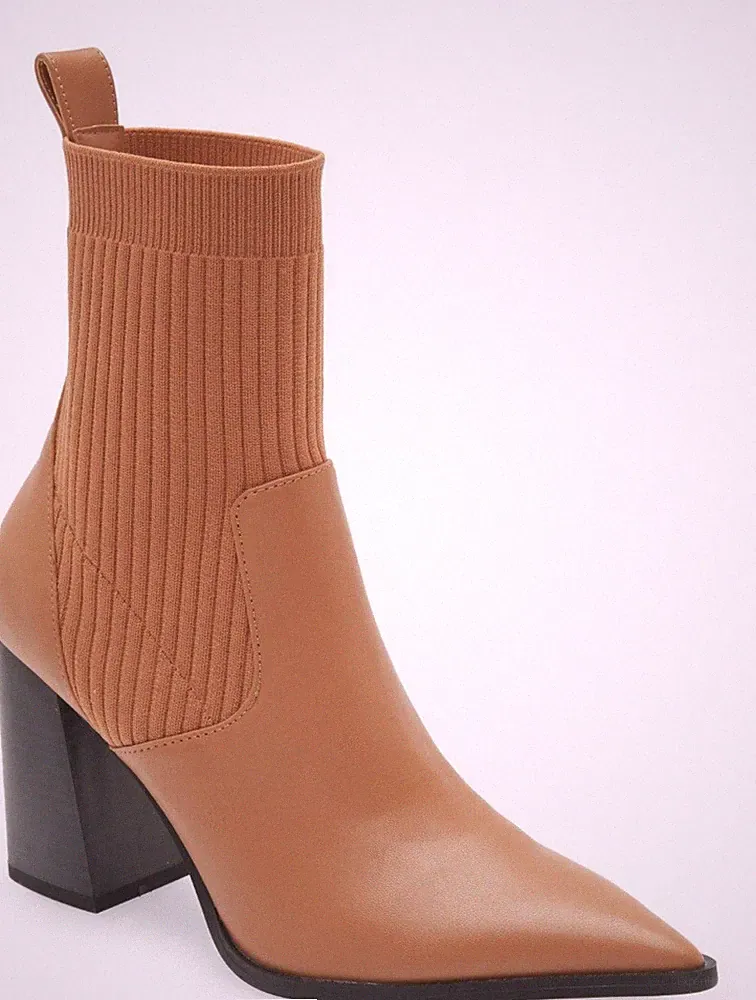 Open Edit Rafael Women's Markita Boot 8M Tan Vegan Stretch Fabric *Defect*