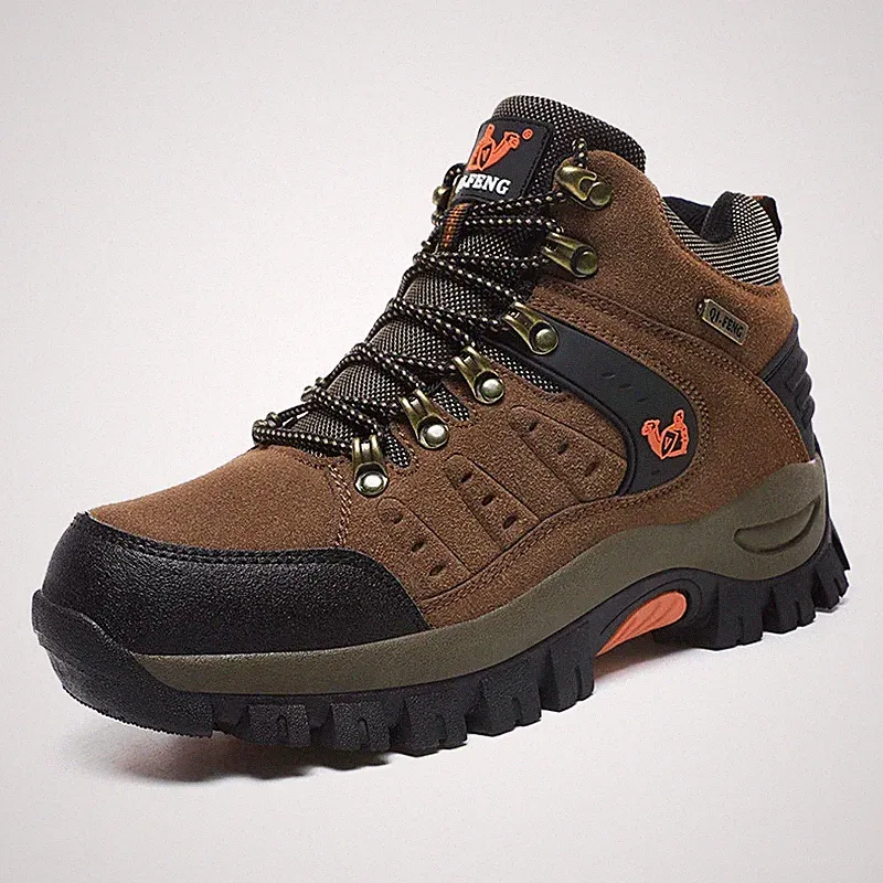 Outdoor Trekking Shoes Men's Leather Waterproof Hiking Shoes Mountain Boots