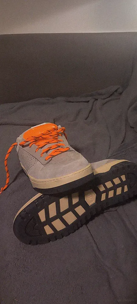 P448 Gray Suede Low Top Athletic Sneaker Brixton Collection Orange Laces Men's