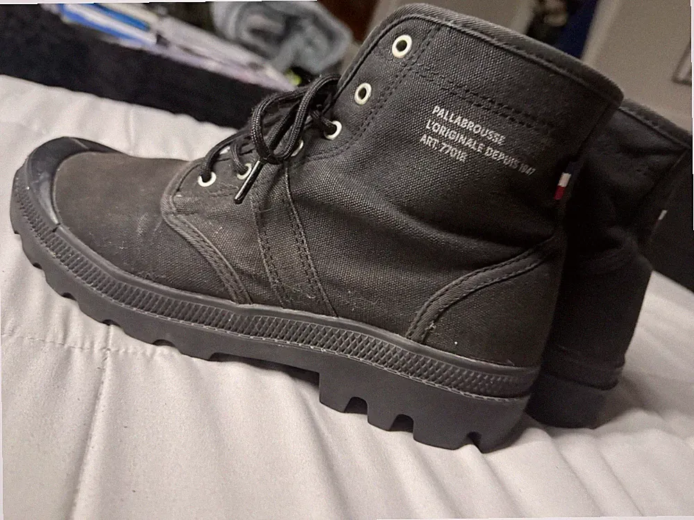 Palladium Men's Black Canvas Lace-Up Ankle Combat Boots Round Toe Rubber Outsole