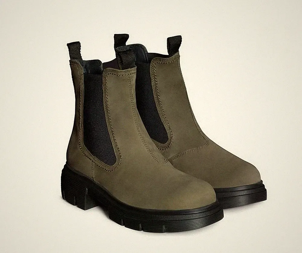 Paul Green Women's Junior Lug Olive Nubuk Chelsea Leather Boots Shoes US 8 M
