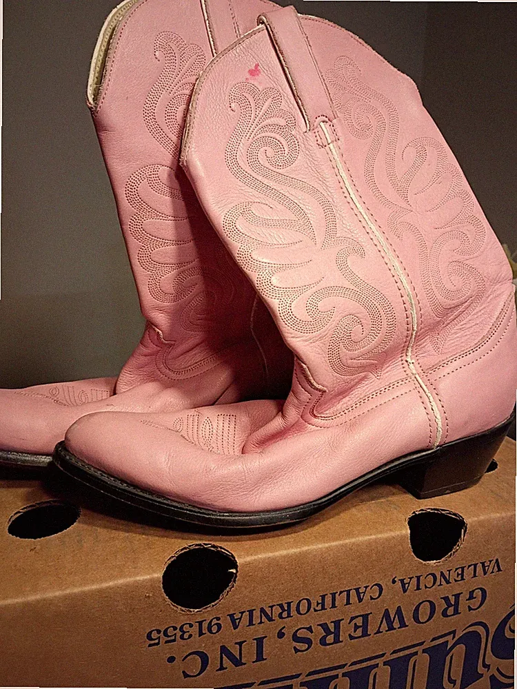 Pink Western Equestrian Boots with Embroidered Design - Pink Western Style Boots